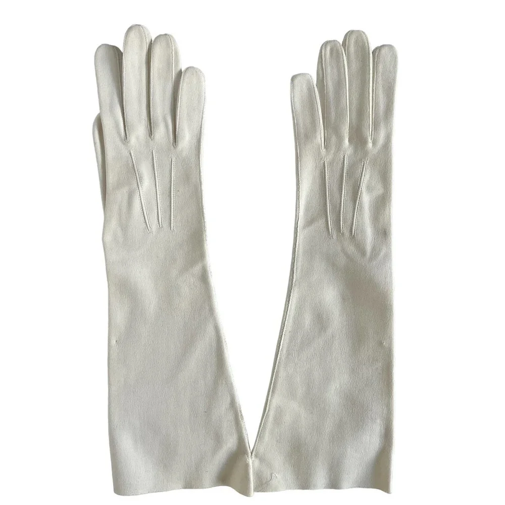 NWOT Vintage White Cotton Forearm 3/4-length Formal Evening Gloves Made in Italy